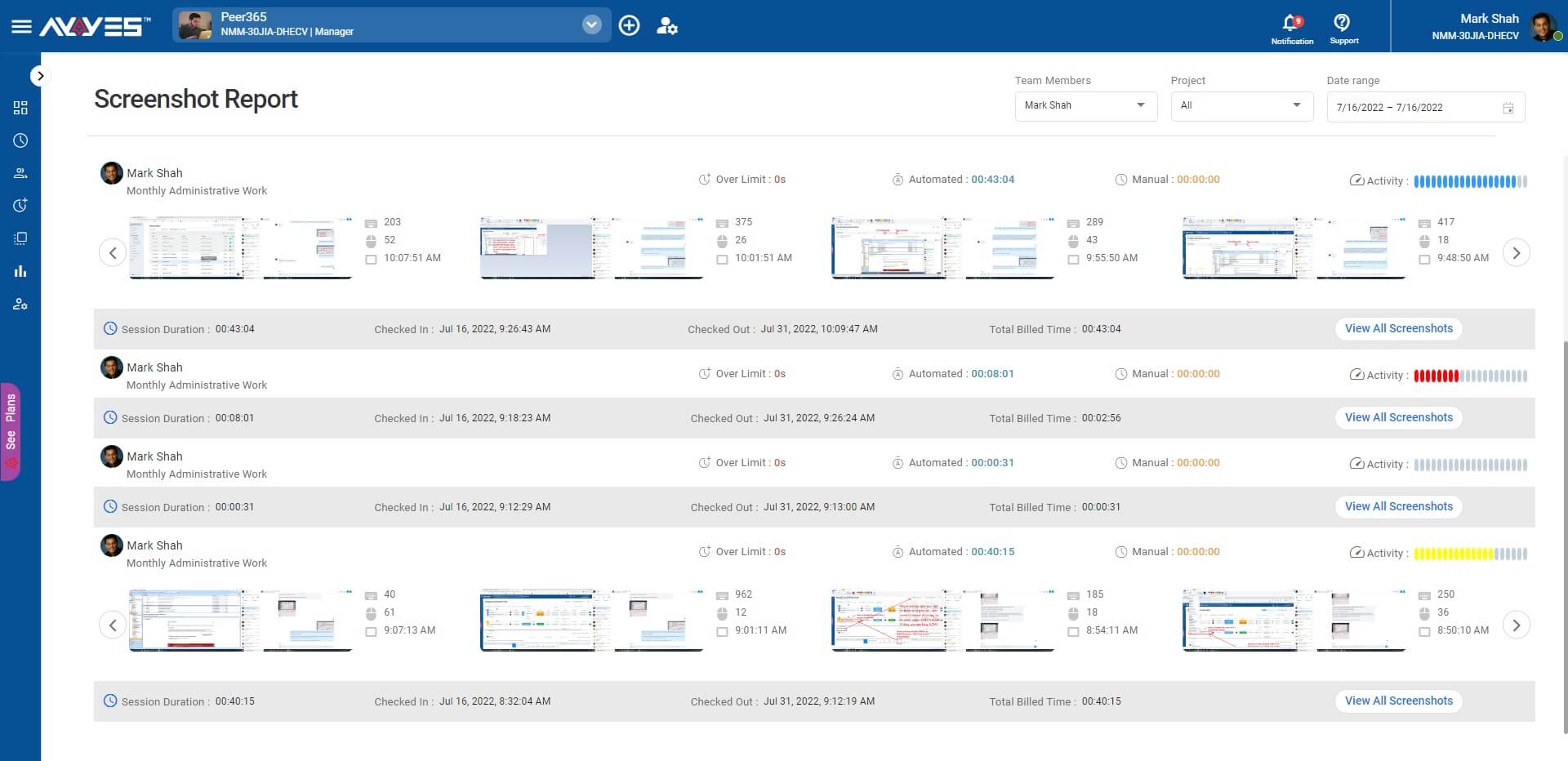 Screenshot Reports - AYYES Work Manager and AYYES Time Tracker