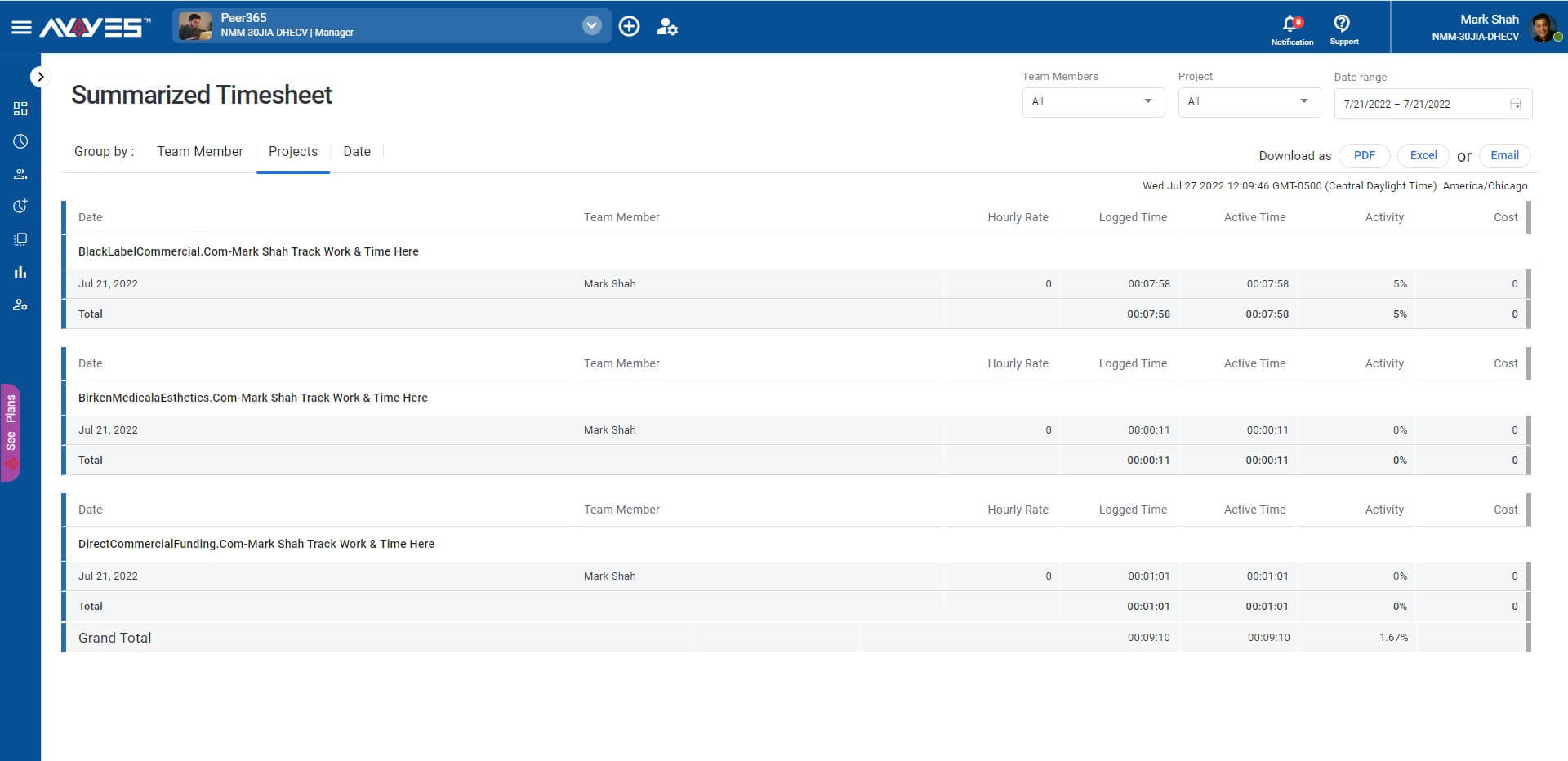 Time-Tracking Software - AYYES Work Manager - Summary Timesheet Report