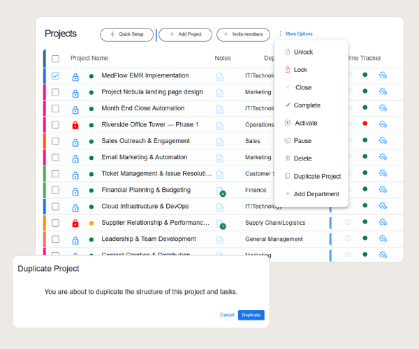 duplicate projects