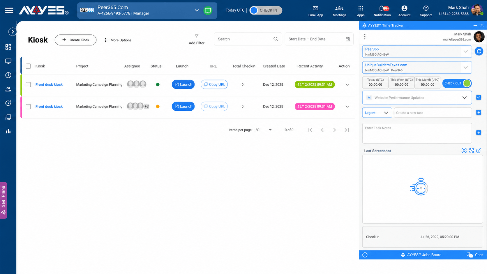 AYYES Kiosk And Desktop Time Tracker