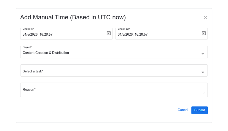 manual work time add via menu