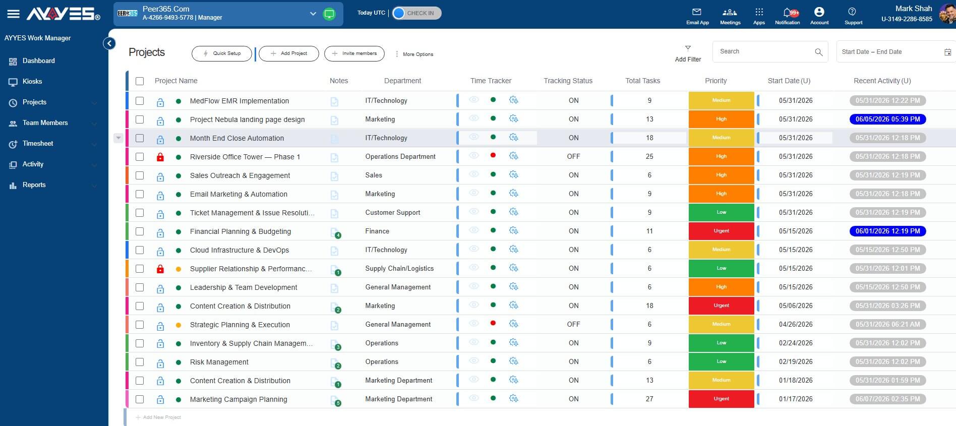 AYYES Projects Dashboard