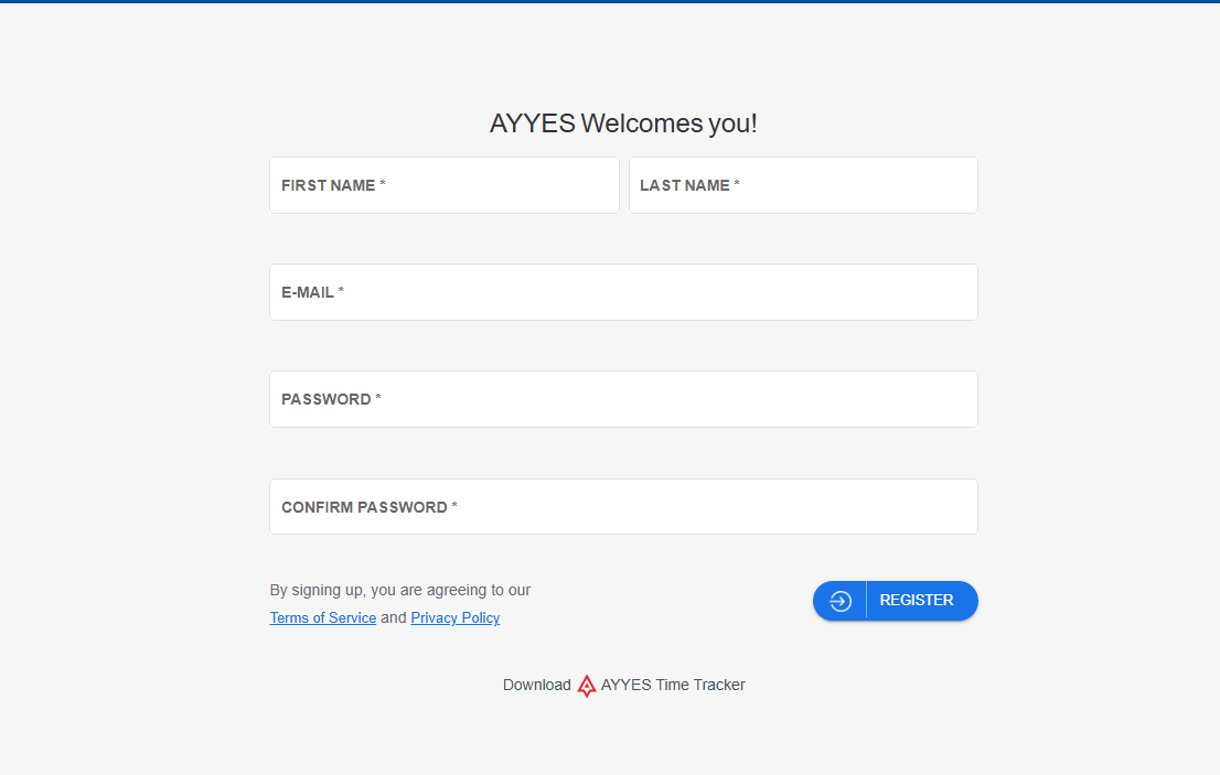 AYYES Signup Registration Screen
