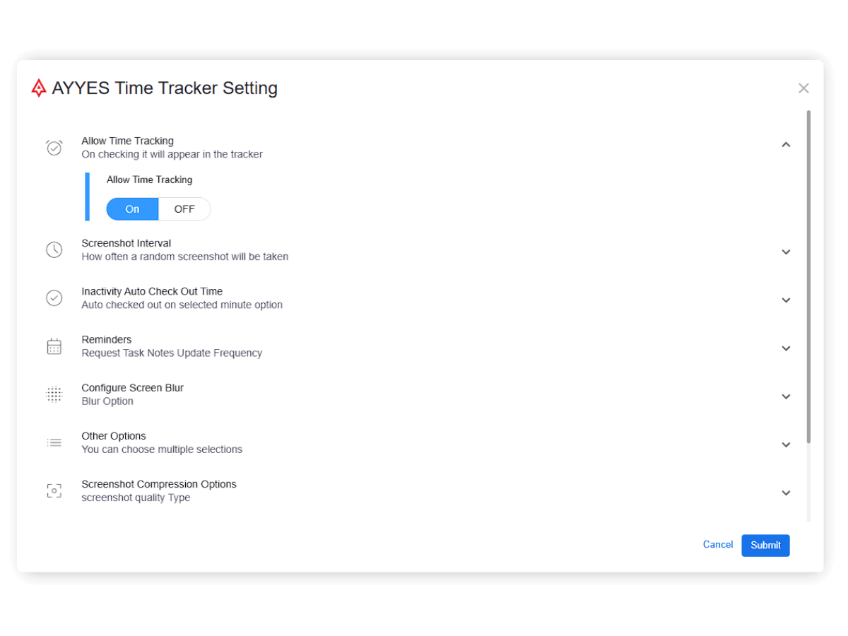 ayyes project time tracker settings