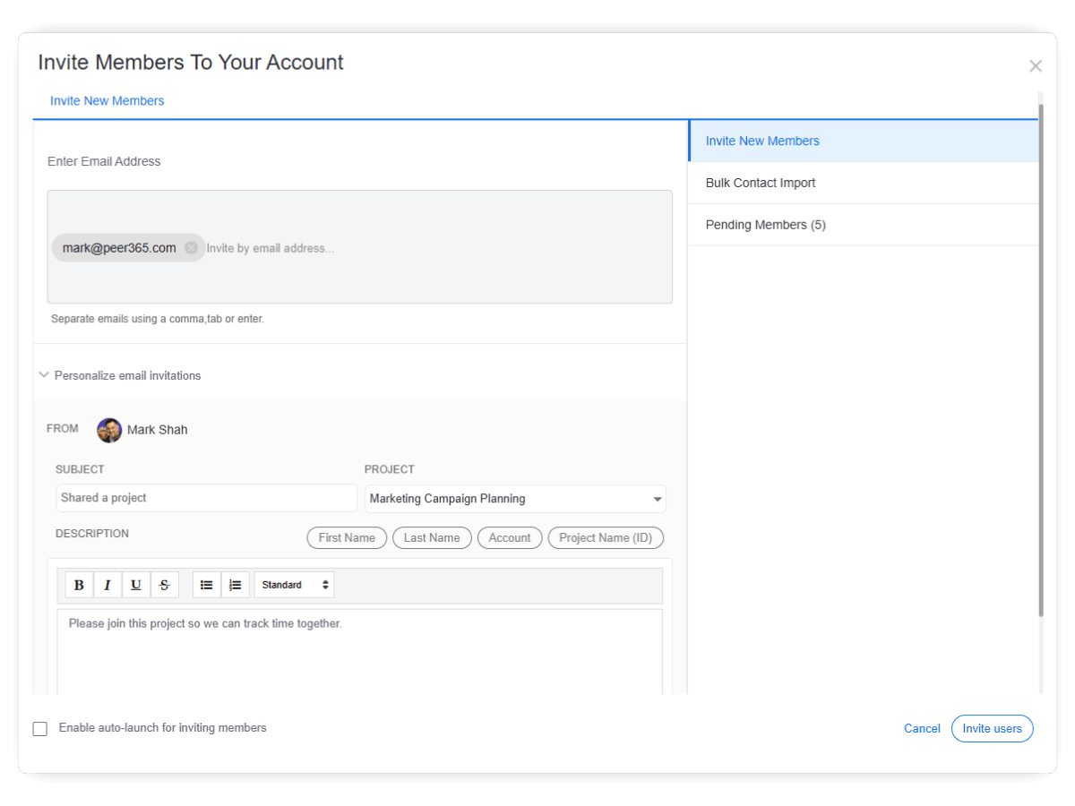 invite to project and task