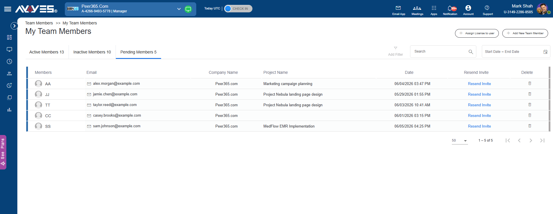 pending team members