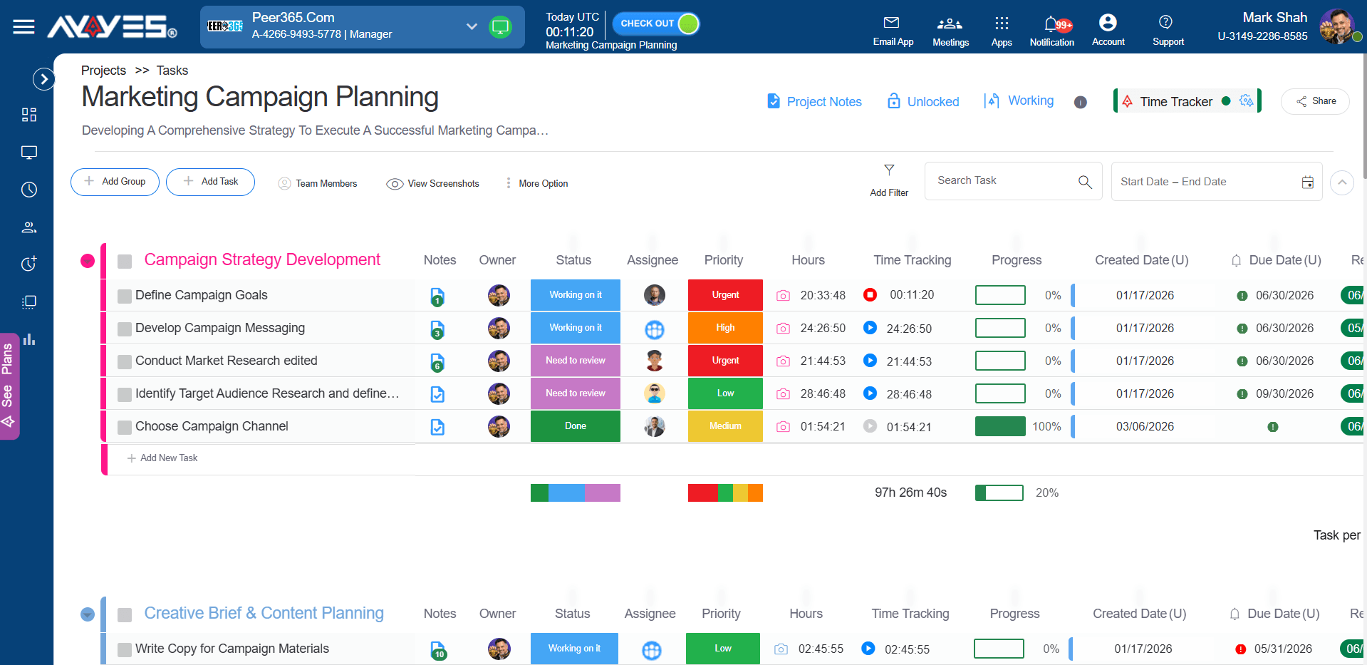 AYYES web time tracker is running