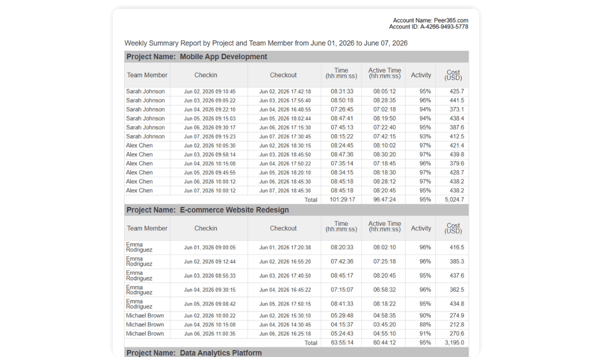 weekly summary timesheet