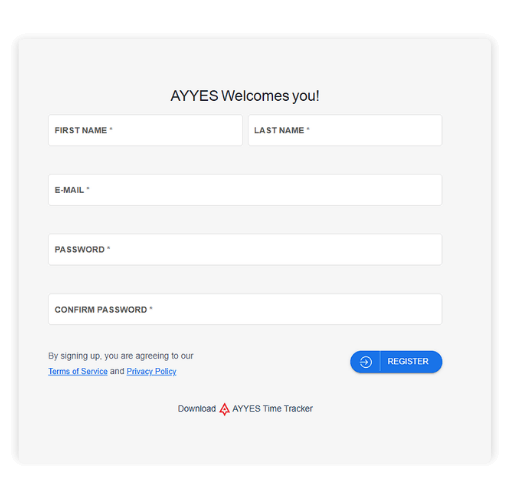AYYES sign up form