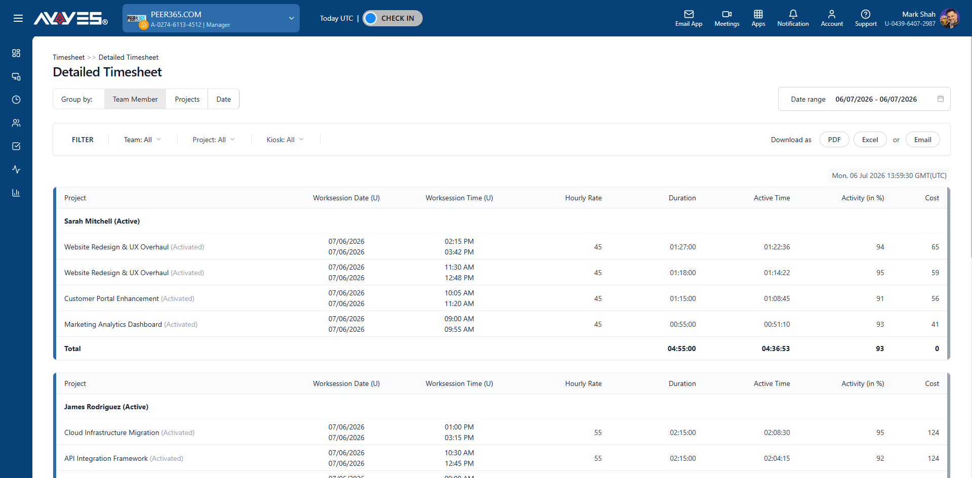 Timesheet team member view