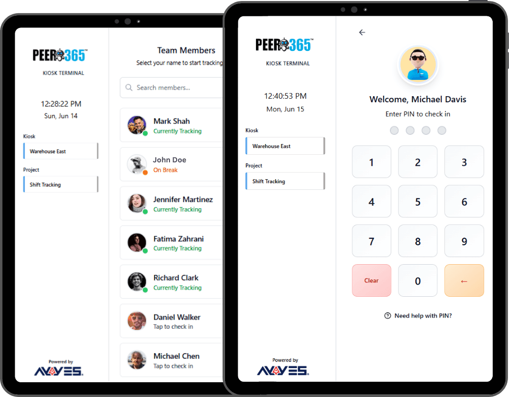 AYYES time clock kiosk PIN login