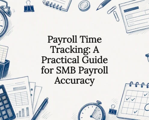 Decorative title card illustration for payroll time tracking article