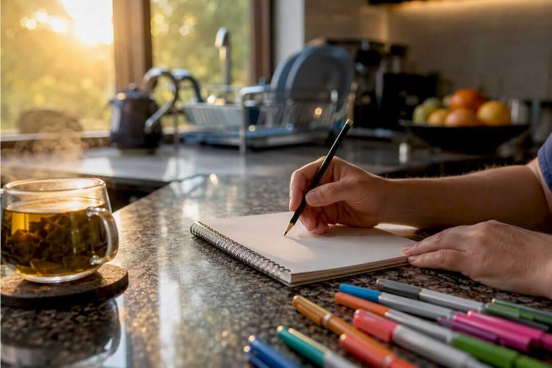 Hands writing budget estimates on blank paper