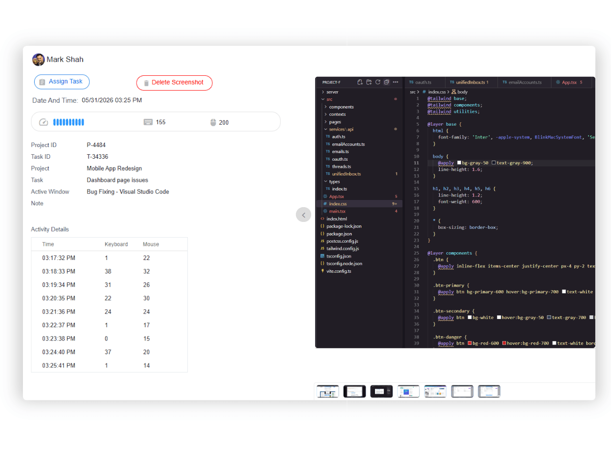 Screenshot monitoring activity