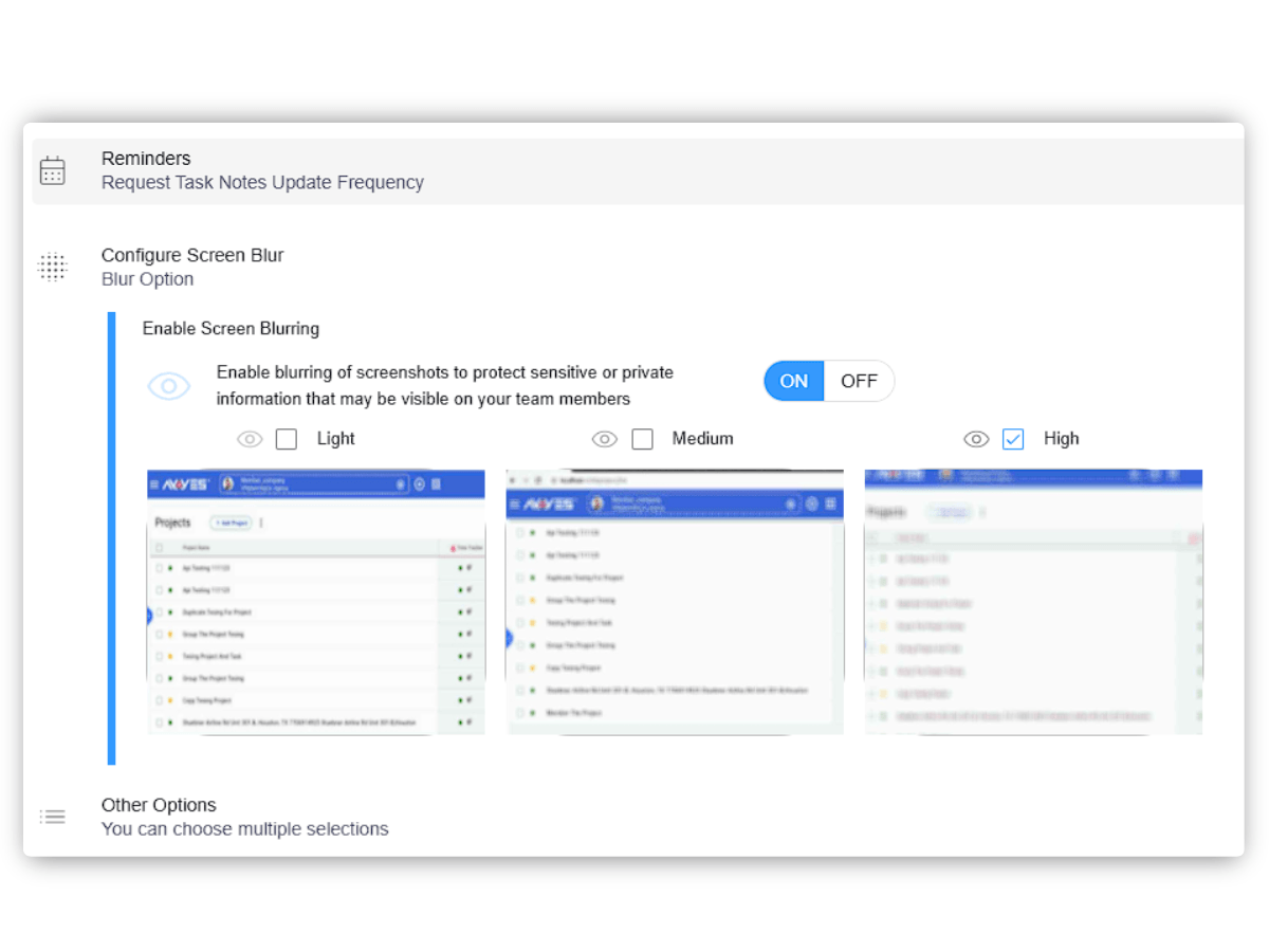 Screenshot blur configuration