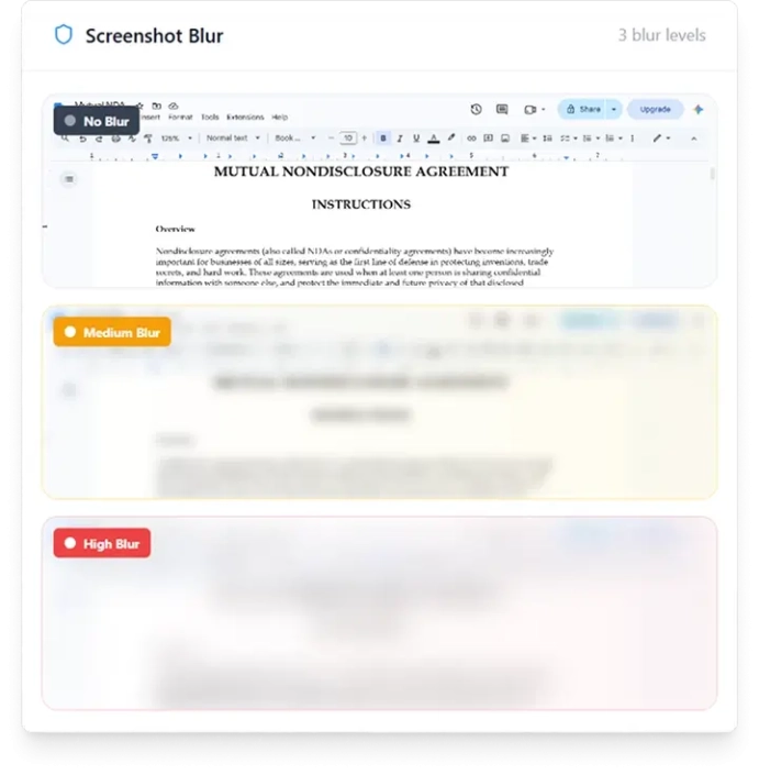 Screenshot blur levels