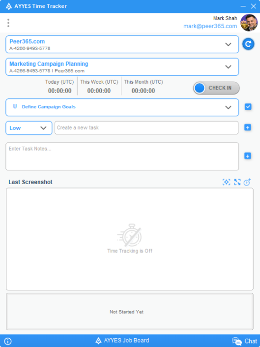 Project and task selection in desktop app