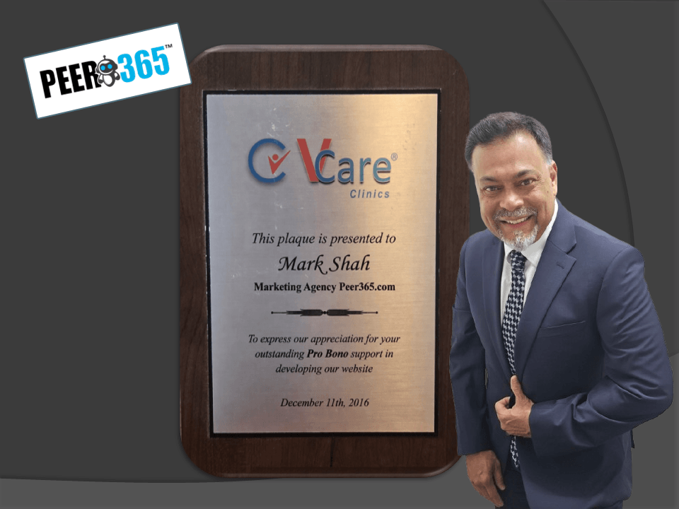 Mark Shah Founder & CEO AYYES AI - PEER365 Marketing Agency Award by VCare Clinics