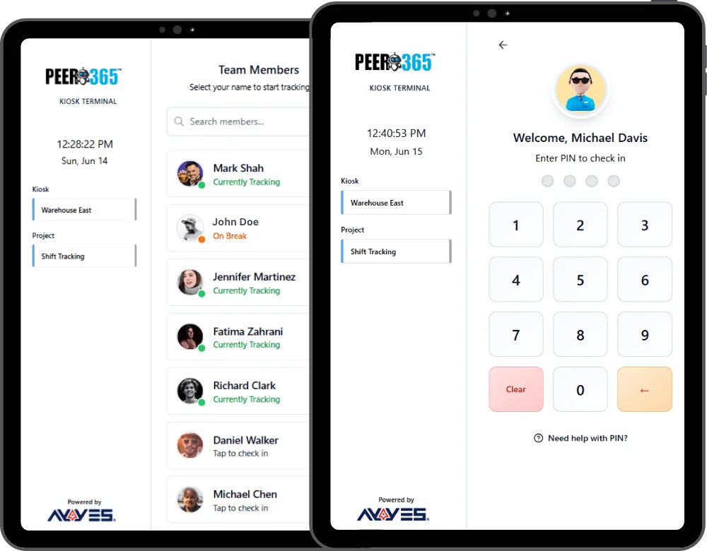 AYYES time clock kiosk PIN login