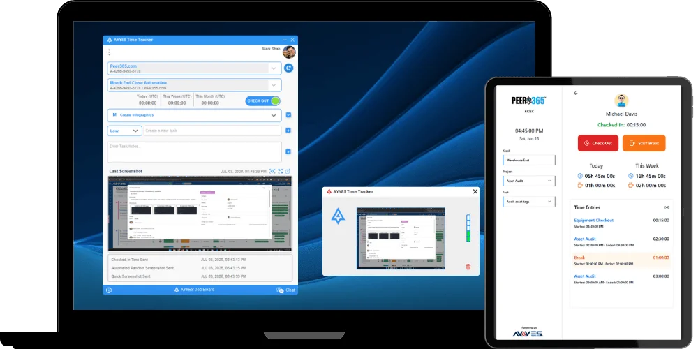 AYYES time tracker desktop app, kiosk